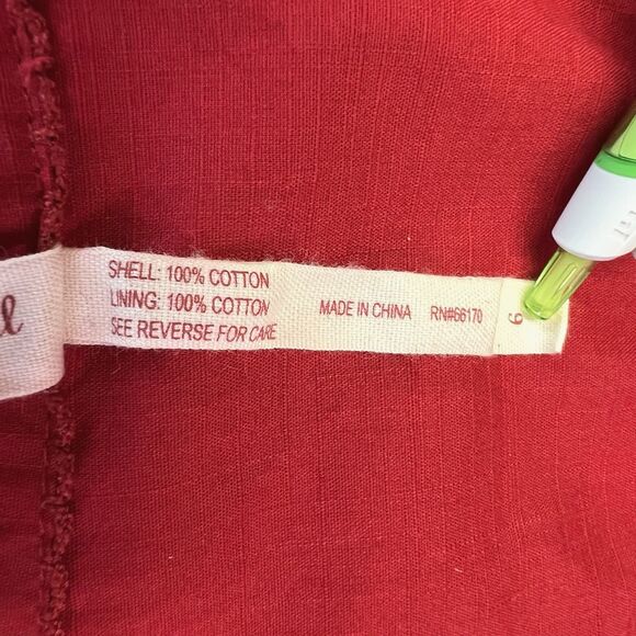 Maeve Anthropologie Size 6 Red Smocked Empire Dress Cotton Lined - Picture 4 of 12